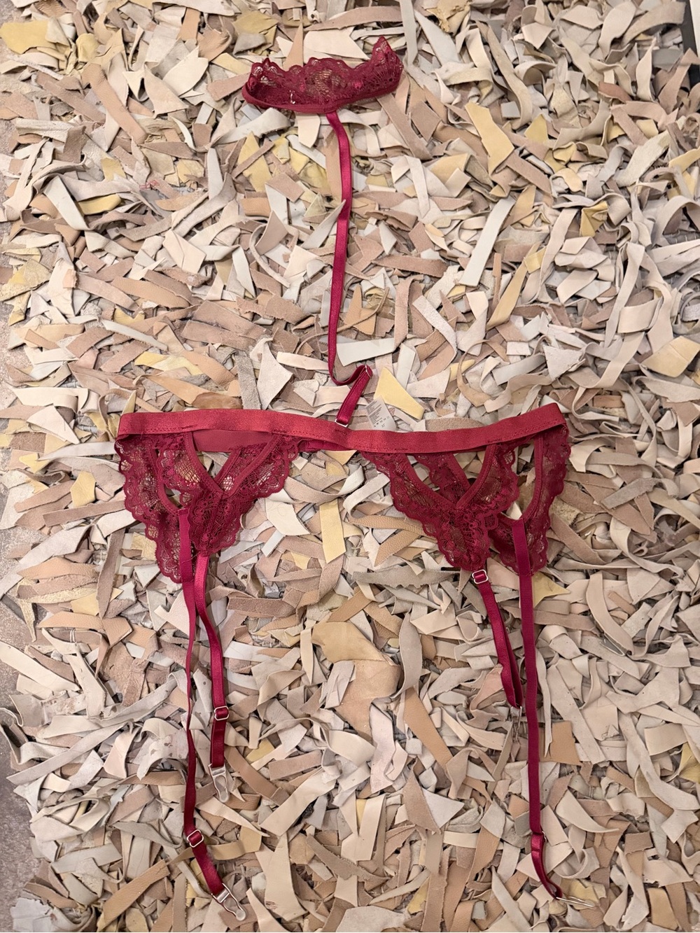 Thistle and Spire Burgundy Lace Garter Belt Set